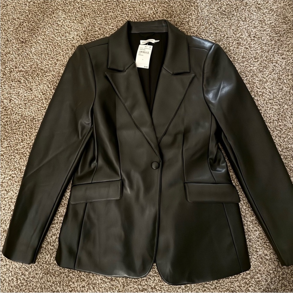 Good American Black Faux Leather Blazer